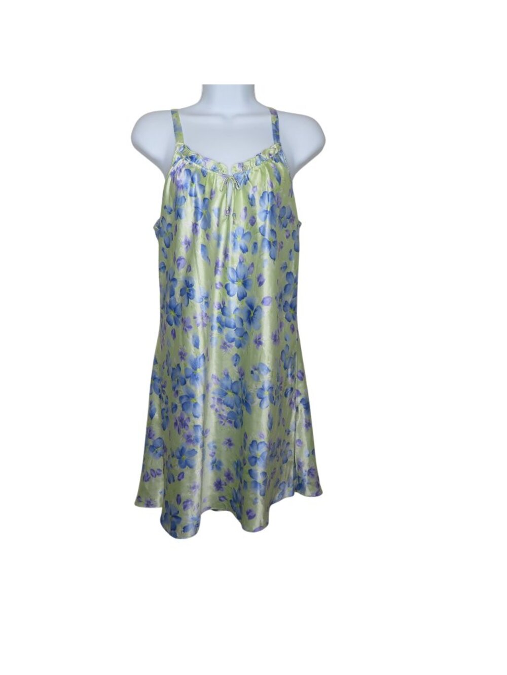Oscar De La Renta Pink Label XS Floral Satin Nightgown Blue & Green Sleeveless
